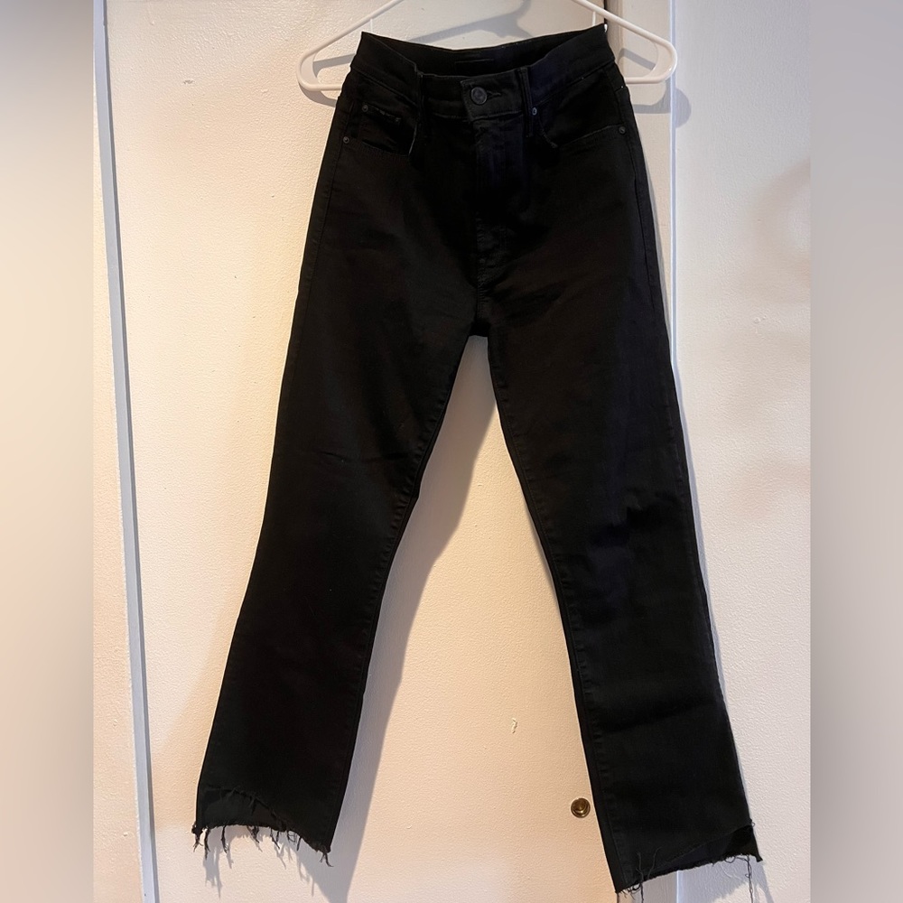 Mother denim black jeans insider crop step fray, not guilty wash (black)